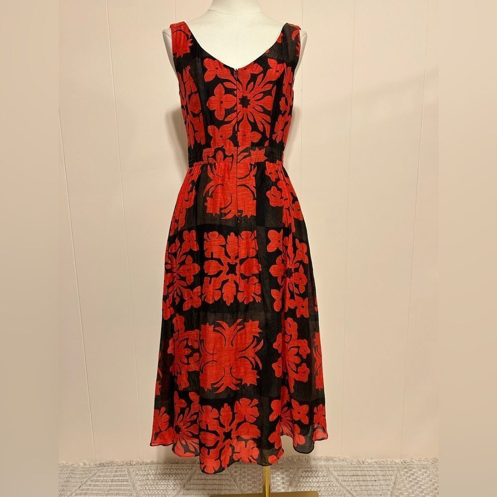 Cynthia Rowley linen zip front Red and Black Floral Midi Dress size 4